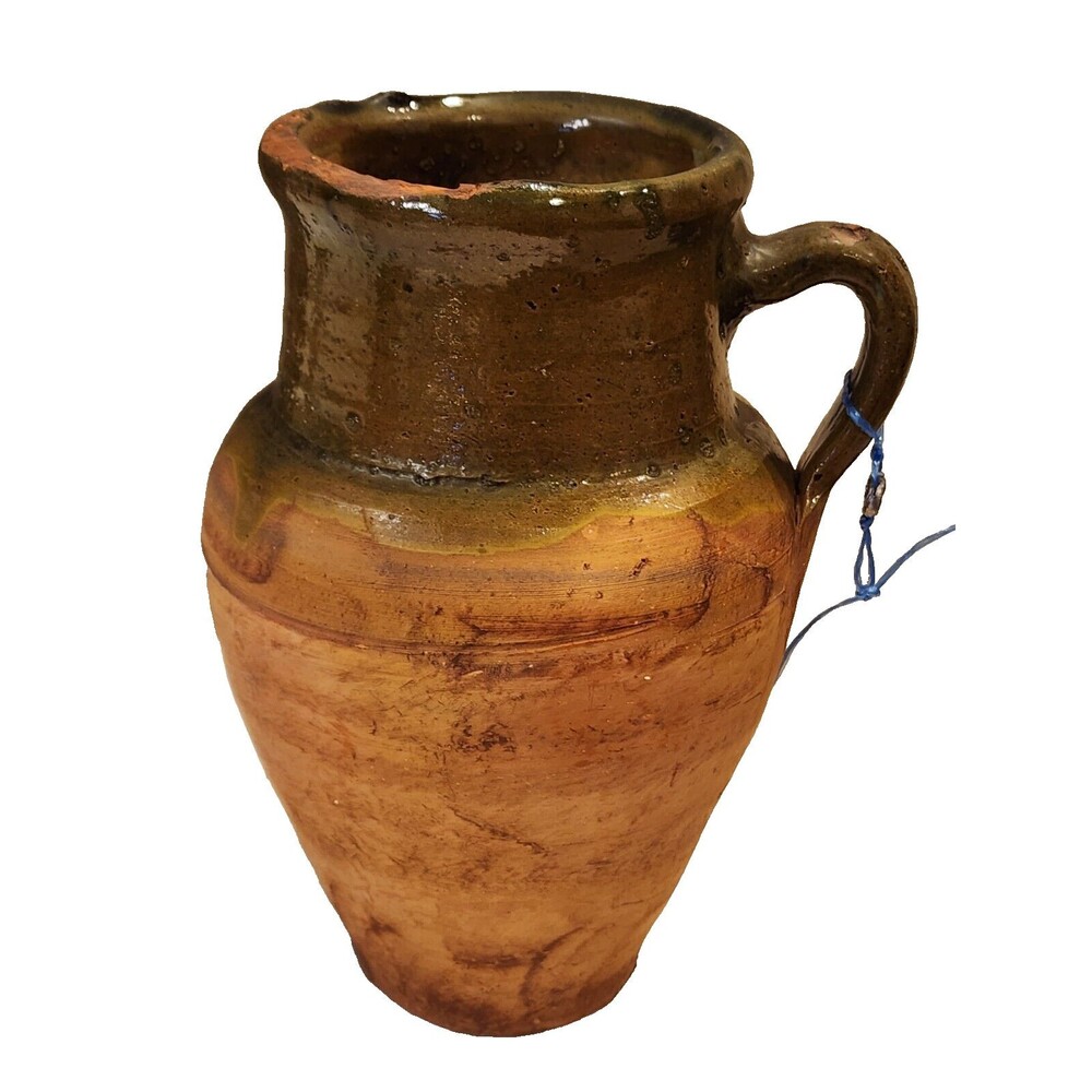 ANTIQUE TURKISH 10" TERRACOTTA JUG WITH LEAD TAG